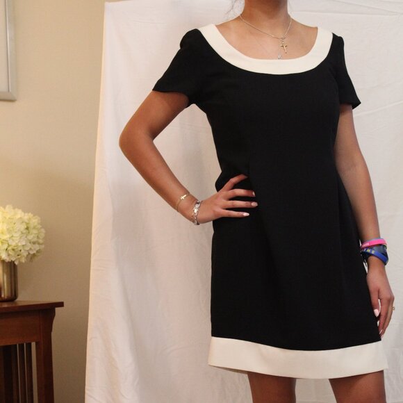 Beautiful cocktail black and white lined dress - Picture 1 of 10